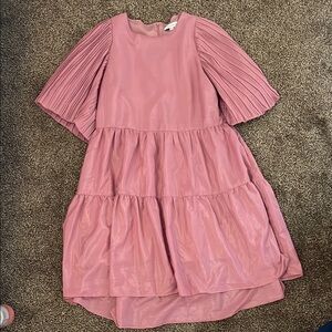 Moodie Pink High Low Sundress with Bishop Sleeves
